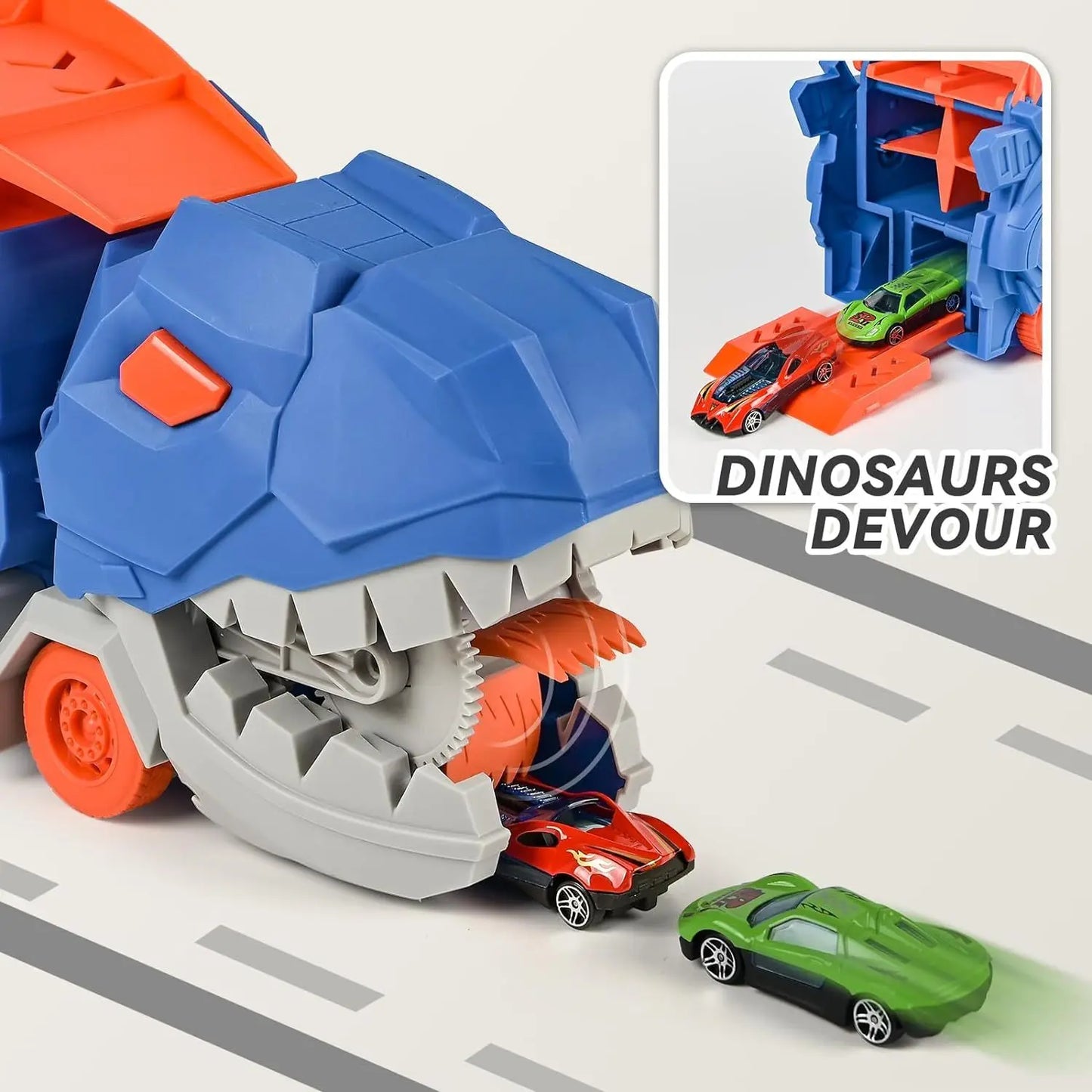 Camião Dinossauro Transformers com Pista e Armazenamento