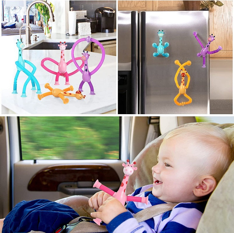 KIT com 4 Giraesticas - Girafas Fofas e Coloridas com Ventosa