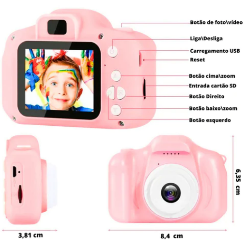 Mini Câmara Digital Infantil, Super Resistente, Foto e Vídeo