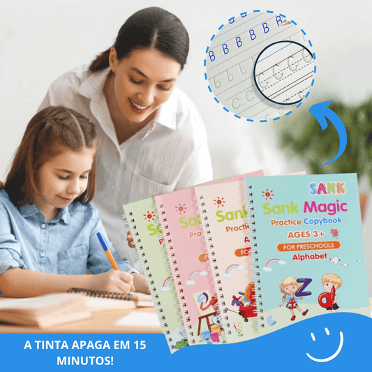 Kit com 4 Cadernos de Caligrafia Mágicos