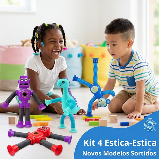 Kit 4 Estica-Estica - Brinquedos Sensoriais Flexíveis com Ventosas