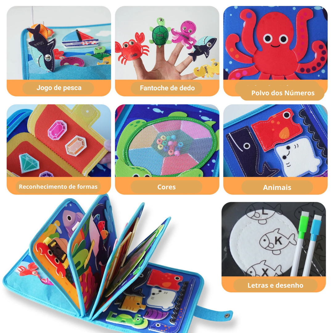 O Oceano das Descobertas – Livro Sensorial Montessori 20 Atividades