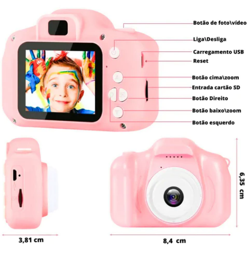 Mini Câmera Digital Infantil, Super Resistente, Foto e Vídeo